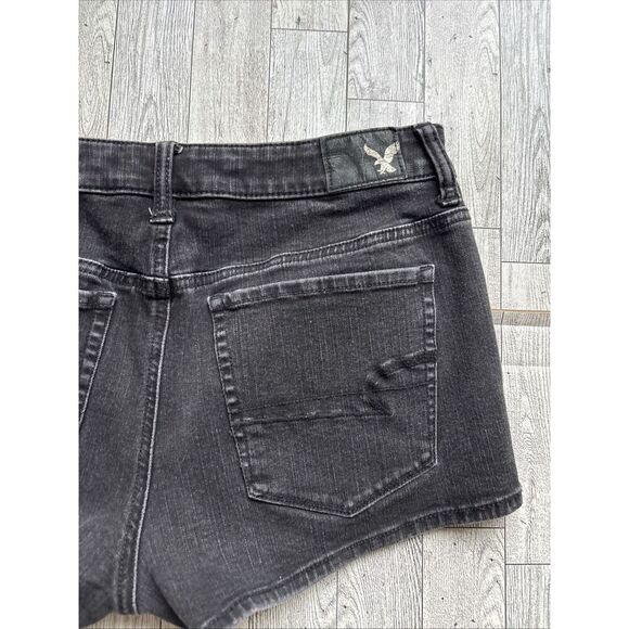 American Eagle Jean Shorts Size 6 Womens‎ Hi Rise Shortie Stretch Black Denim - Picture 3 of 8